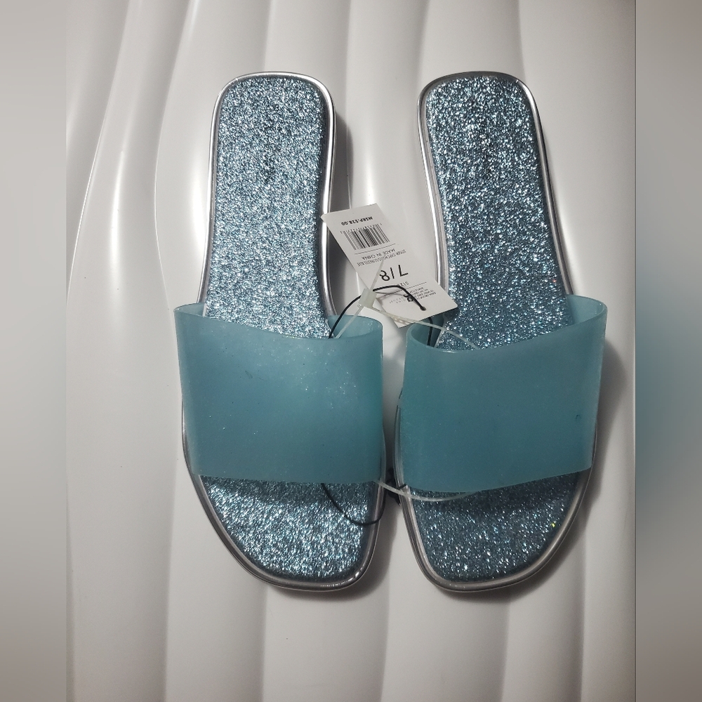 Blue Glitter Slide Sandals - Picture 2 of 3